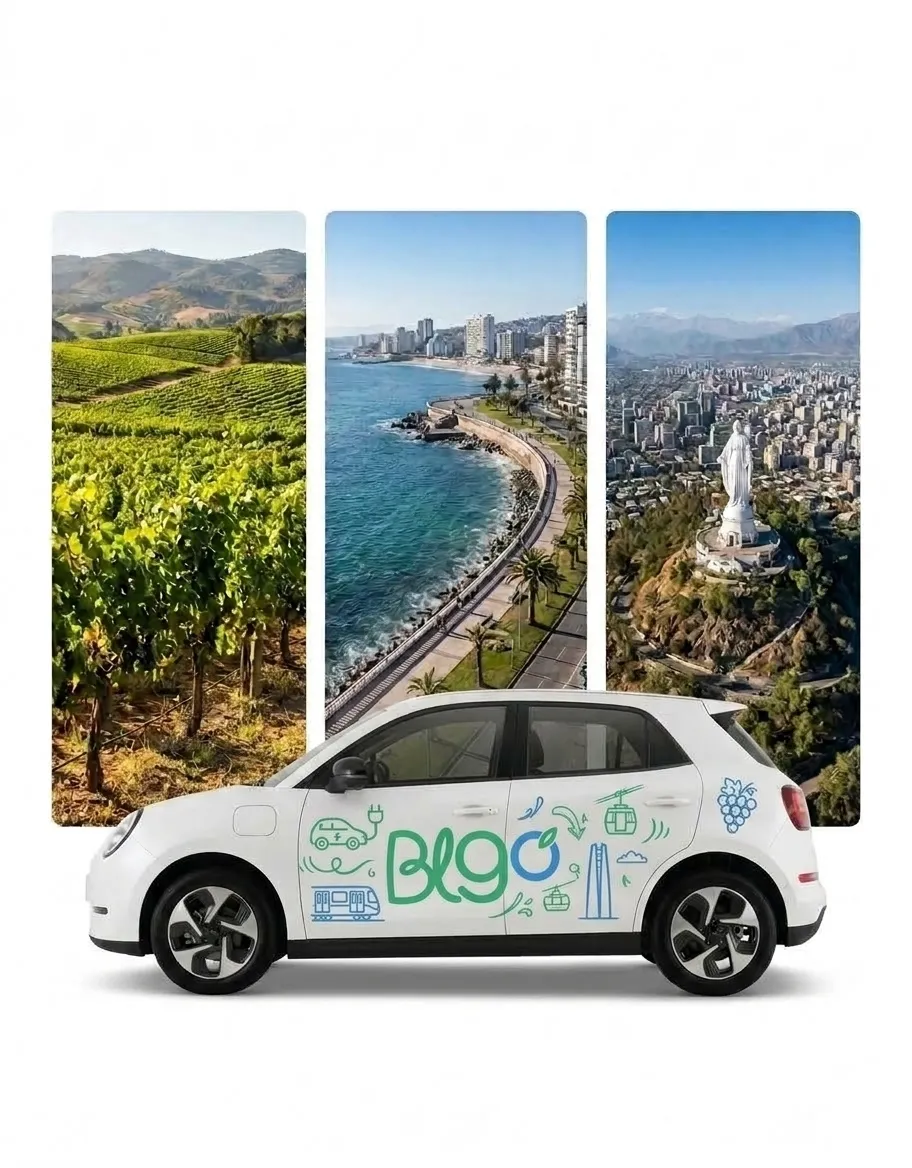 Auto eléctrico Blgo y destinos de la zona central de Chile
