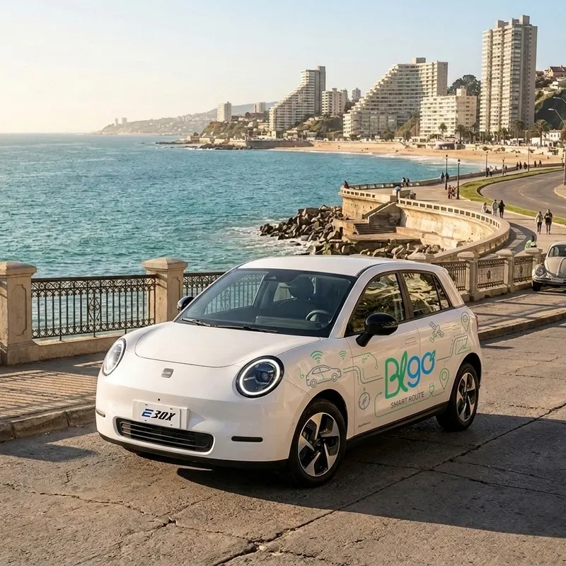 Auto eléctrico Blgo en la costa